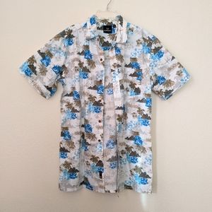 Burnside Men's Hawaiian Floral Island Print Casual Button Down Shirt White